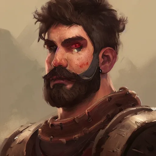 Prompt: portrait barbarian gladiator with trucker mustache and short hair, 8 k, trending on art station, by tooth wu and greg rutkowski
