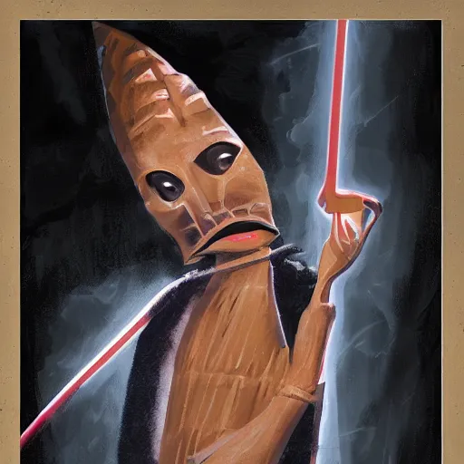 Image similar to Jar Jar Binks as a Sith Lord, portrait