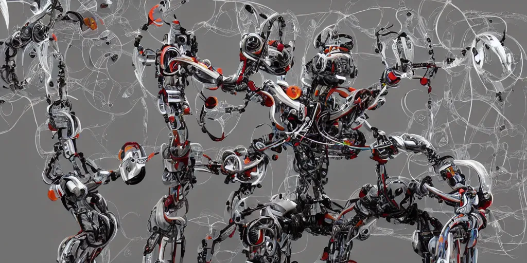 Image similar to a robot with many arms creating artwork