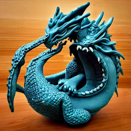 Prompt: “fire breathing dragon made from clay”