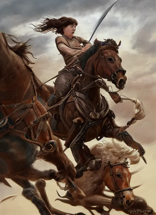 Prompt: angry Maisie Williams leading the charge on horse as a ruggedly muscled handsome heroine, intricate, elegant, highly detailed, centered, digital painting, artstation, concept art, smooth, sharp focus, illustration, artgerm, donato giancola, Joseph Christian Leyendecker, WLOP, Artgerm, thunder storm