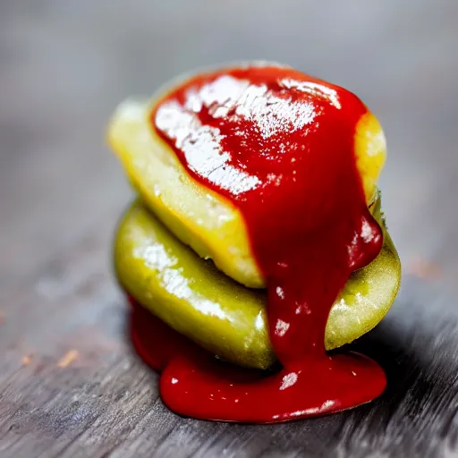 Prompt: a pickle dipped in ketchup