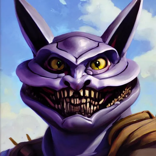 Image similar to greg manchess portrait painting of armored cheshire cat from alice in wonderland as overwatch character, medium shot, asymmetrical, profile picture, organic painting, sunny day, matte painting, bold shapes, hard edges, street art, trending on artstation, by huang guangjian, gil elvgren, ruan jia, randy vargas, greg rutkowski