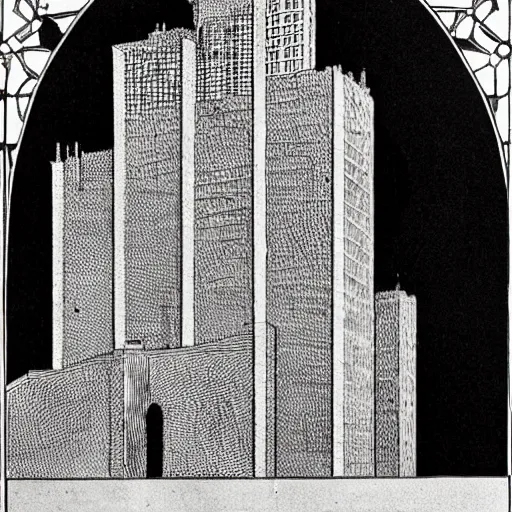 Prompt: a building in a stunning landscape by Winsor McCay