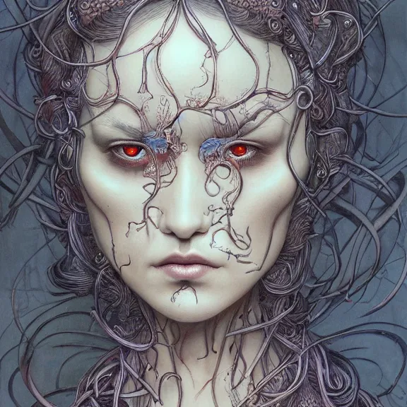 Image similar to a highly detailed portrait in the style of james jean and in the style of gerald brom.