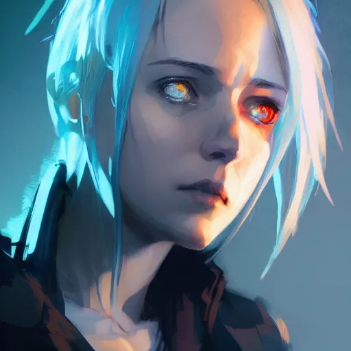 Image similar to realistic portrait of Sinon from sword art online, short blue hair, dramatic lighting, illustration by Greg rutkowski, yoji shinkawa, 4k, digital art, concept art, trending on artstation