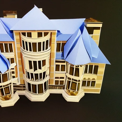 Prompt: a beautiful detailed mansion in the style of papercraft, origami, n - 9