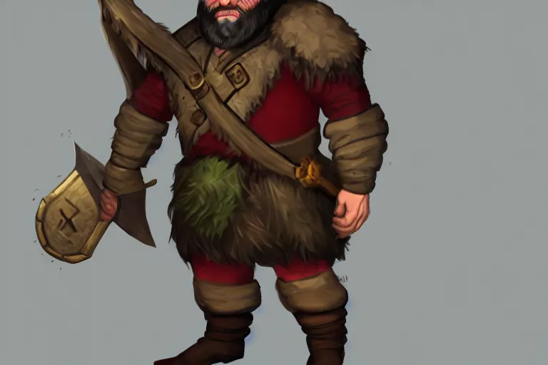 Prompt: DnD character art of a gruff dwarf adventurer mentor at a camp