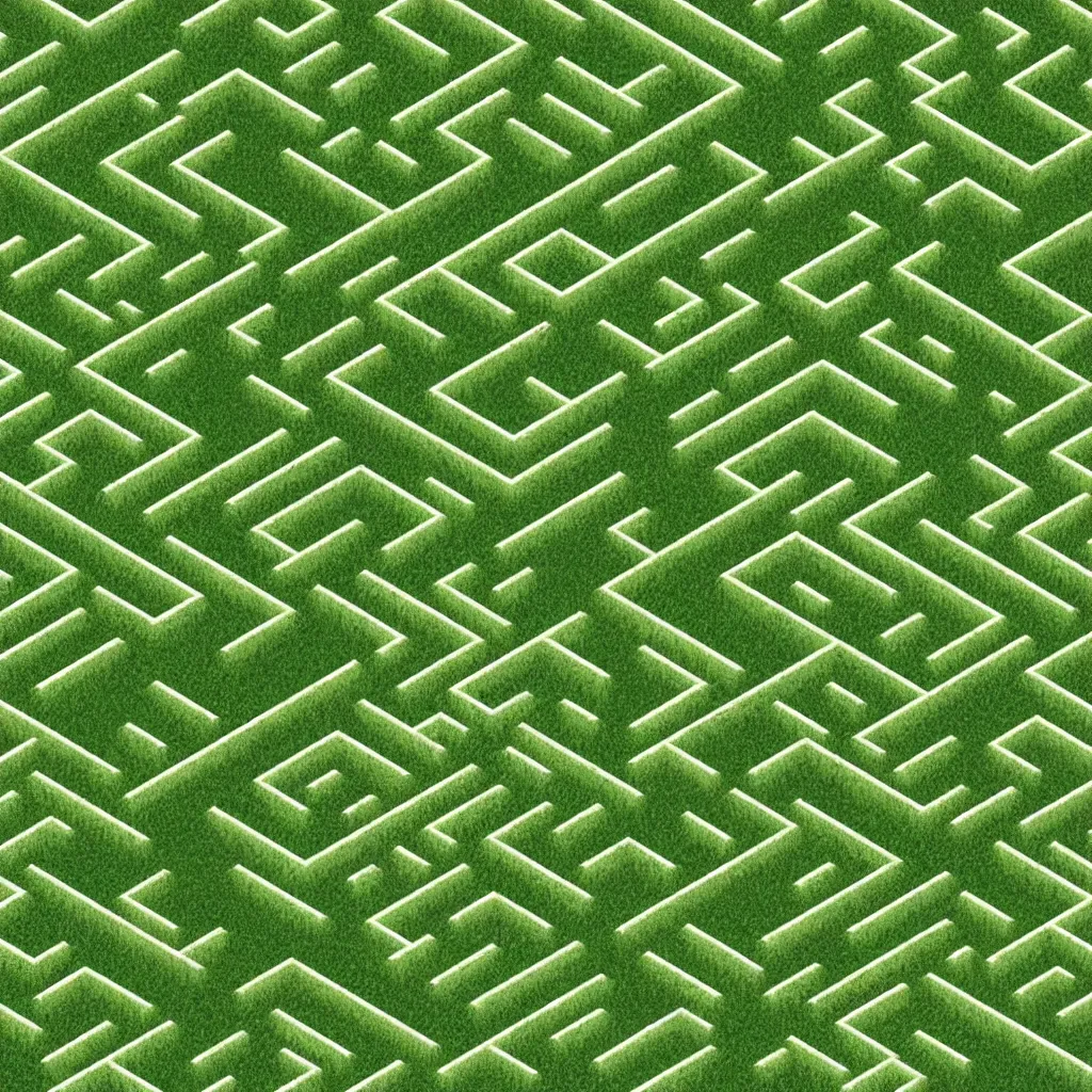 Prompt: wimmelbilder maze made of lawn, isometric, very sharp