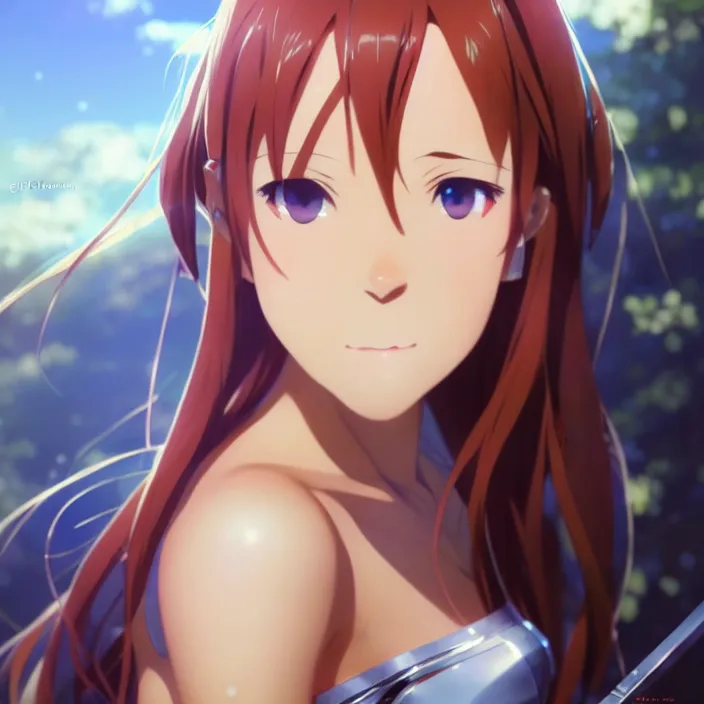 Prompt: very beautifu photo of asuna from sao, asuna by a - 1 pictures, by greg rutkowski, gil elvgren, enoch bolles, glossy skin, pearlescent, anime, maxim magazine, very coherent, mega detailed