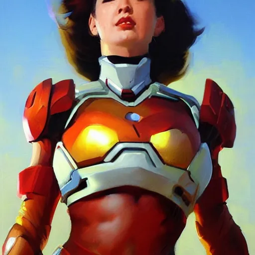 Image similar to greg manchess portrait painting of a female ironman as overwatch character, medium shot, asymmetrical, profile picture, organic painting, sunny day, matte painting, bold shapes, hard edges, street art, trending on artstation, by huang guangjian, gil elvgren, ruan jia, greg rutkowski, gaston bussiere