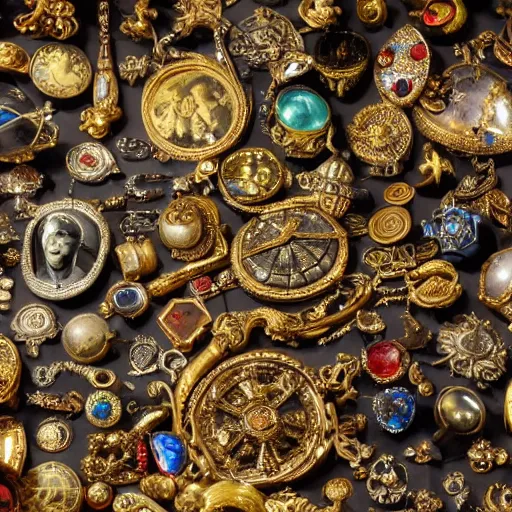 Image similar to An enormous treasure vault filled with artifacts, jewels and treasures lost to time, ultra-high definition, 4K, museum quality photo