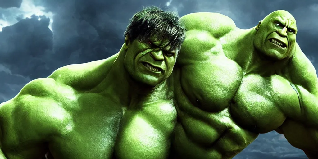 Image similar to dwayne johnson as incredible hulk, highly detailed, environmental light, cinematic by francis tneh