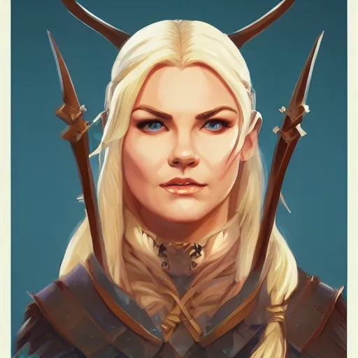 Image similar to epic portrait an beautiful female viking, front facing symmetrical centered painted portrait, just one head, Elisha Cuthbert as a D&D Paladin, RPG character avatar, Blizzard concept art, pixar, dreamworks, global illumination lighting, trending on artstation, by lois van baarle, ilya kuvshinov, rossdraws