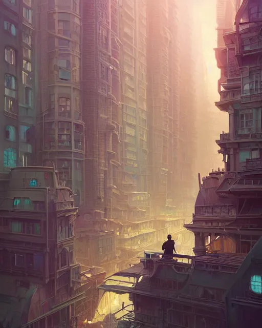 Image similar to highly detailed surreal vfx portrait of an incredible cityscape, stephen bliss, unreal engine, greg rutkowski, loish, rhads, beeple, makoto shinkai and lois van baarle, ilya kuvshinov, rossdraws, tom bagshaw, alphonse mucha, global illumination, detailed and intricate environment