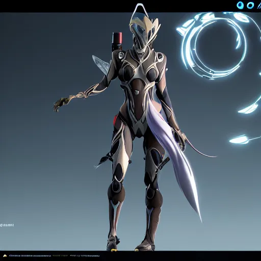 Image similar to female warframe in anime outfit, 8k resolution, high detail, ULTRA REALISTIC VFX, reflections, octane render, CGSociety