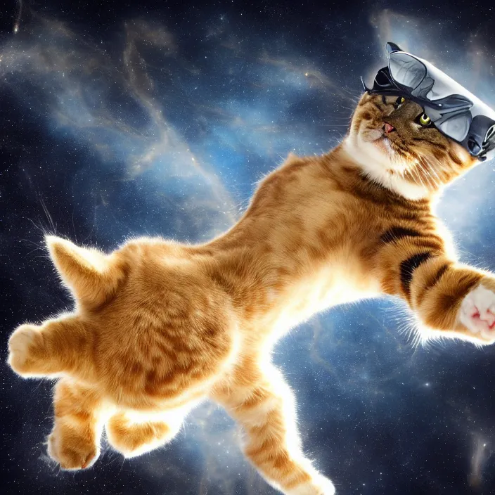 Image similar to a cat flying through space, high resolution photo