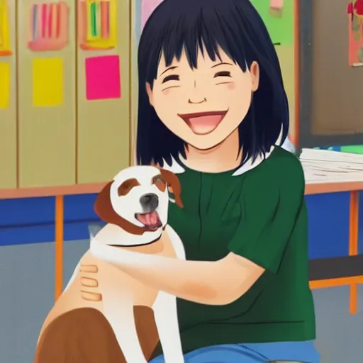 Prompt: joyful girl with her dog in school class, PiperFilthybong kayoluha ichiup_net daito2141 koakuma okamikaikou naohiro0887 saigakai reis94618 vecot toomo_illust labn1k0 konohoshi start_furuike anal_aki oyariashito _TKMK hanamooekaki