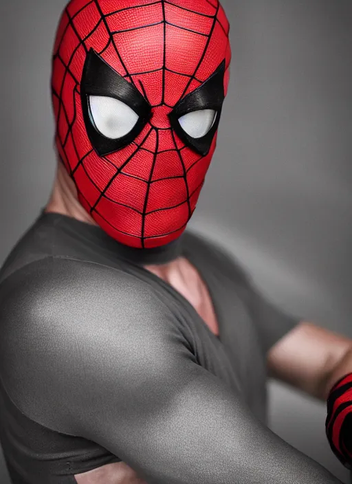 Image similar to portrait of jason statham as spiderman, by charlotte grimm, natural light, detailed face, beautiful features, symmetrical, canon eos c 3 0 0, ƒ 1. 8, 3 5 mm, 8 k, medium - format print, half body shot