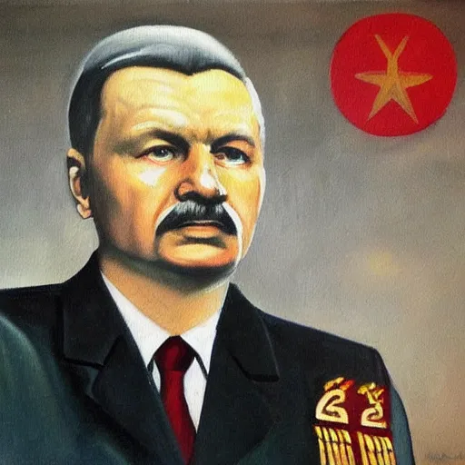 Image similar to a soviet dictator propaganda painting of jarosław kaczynski