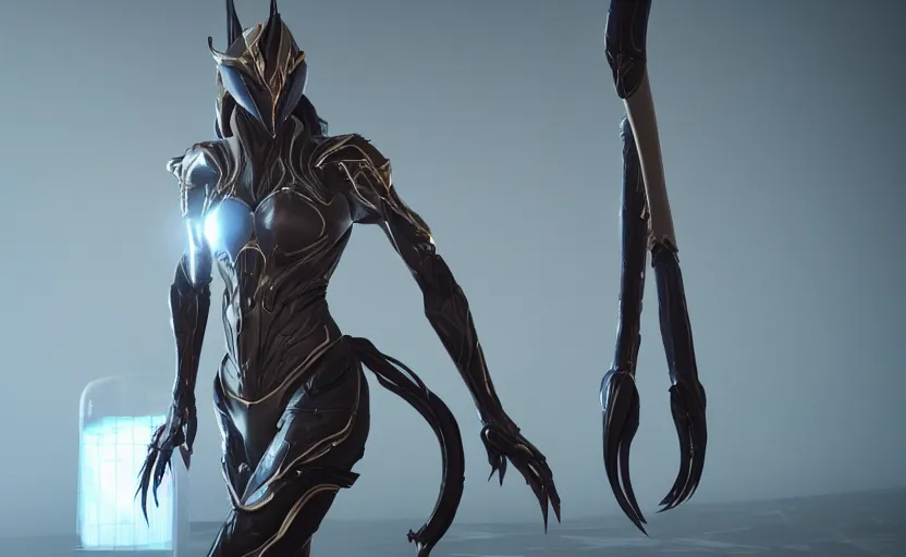 Image similar to in-game screenshot of female Valkyr Warframe, 3d render, Unreal Engine, octane render, ray tracing, Unity, highly detailed, high quality, HD