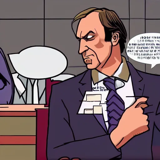 Prompt: Saul Goodman vs Batman in a courtroom