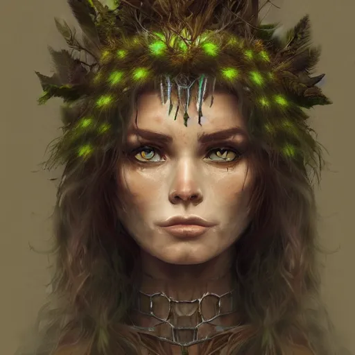 Image similar to portrait of shaman dryad goddess detailed, cinematic photo, artstation