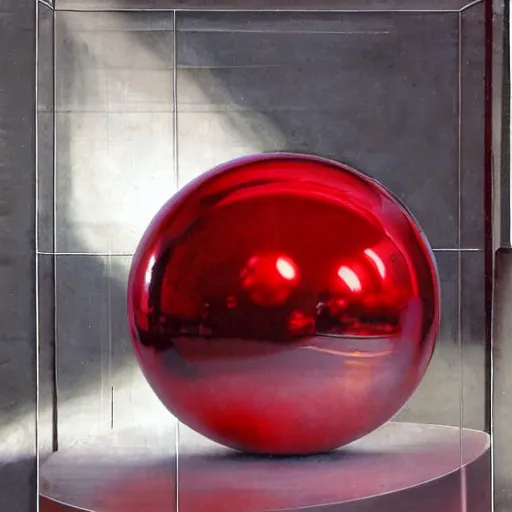 Prompt: chrome spheres on a red cube by karel dujardin