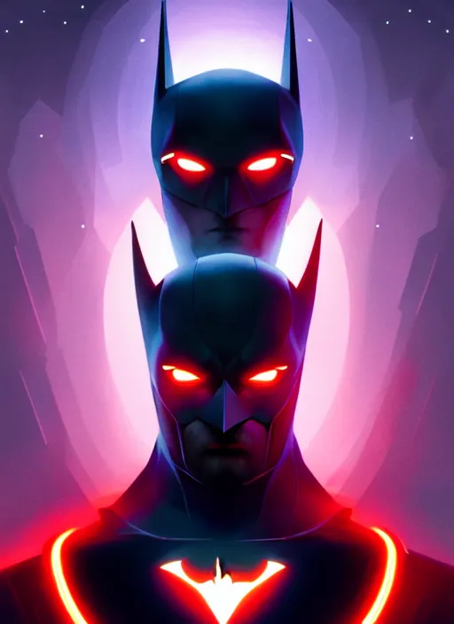 Image similar to symmetry!! portrait of batman beyond, sci - fi, tech wear, glowing lights!! intricate, elegant, highly detailed, digital painting, artstation, concept art, smooth, sharp focus, illustration, art by artgerm and greg rutkowski and alphonse mucha