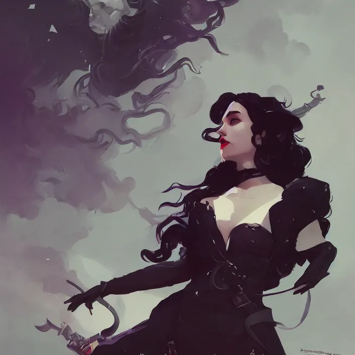 Image similar to a douchrome black and lilac comic noir illustration painting of yennefer of vengerberg by sachin teng and sergey kolesov and ruan jia and heng z. graffiti art, sci fi, hyper detailed. octane render. trending on artstation