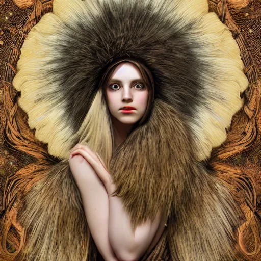 Image similar to a photograpic portrait of a anthropomorphic norse mythology mimosa, wearing furry clothes in the style of heilung an experimental folk music band, fantasy, intricate, elegant, highly detailed, photo realism, digital painting, artstation, concept art, smooth, sharp focus, illustration, art by artgerm and H R Giger and alphonse mucha