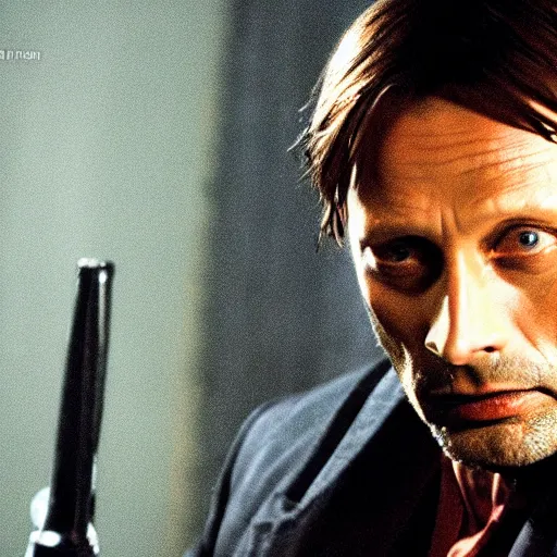 Prompt: Mads Mikkelsen starring in Pulp Fiction as main character