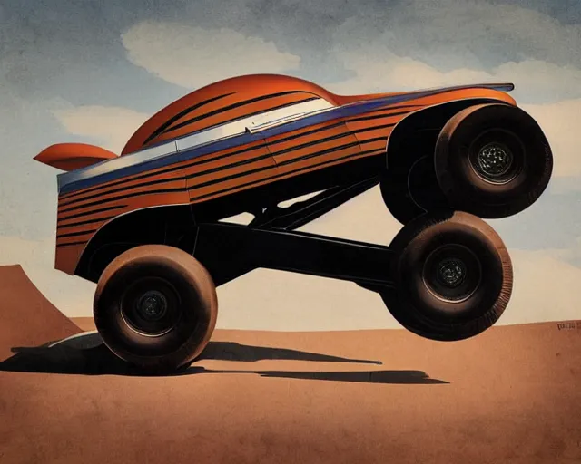 Image similar to A monster truck runs over a man, Art Deco style, geometry