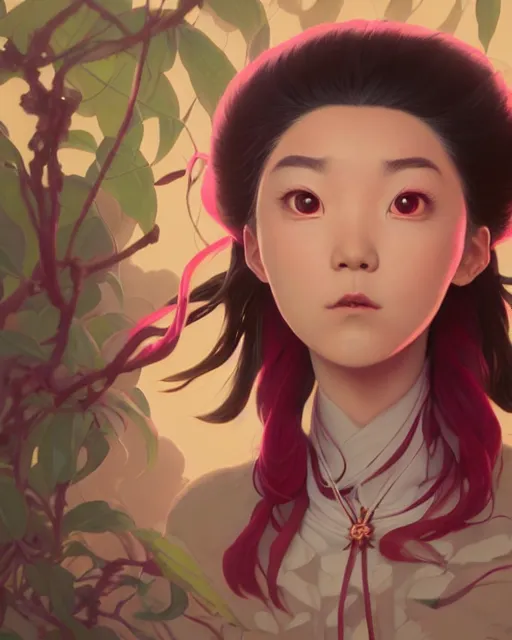 Image similar to highly detailed surreal vfx portrait of nezuko kamado from demon slayer, stephen bliss, unreal engine, greg rutkowski, loish, rhads, beeple, makoto shinkai and lois van baarle, ilya kuvshinov, rossdraws, tom bagshaw, alphonse mucha, global illumination, detailed and intricate environment