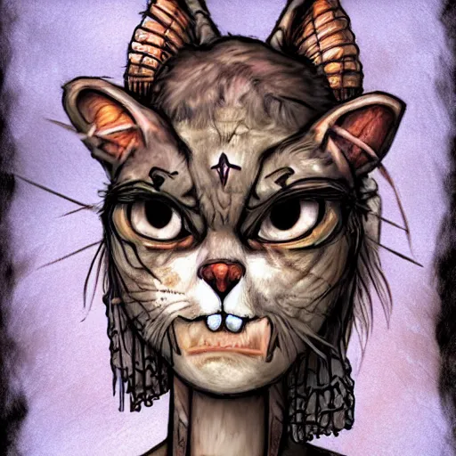 Prompt: planescape: torment art style cat concept