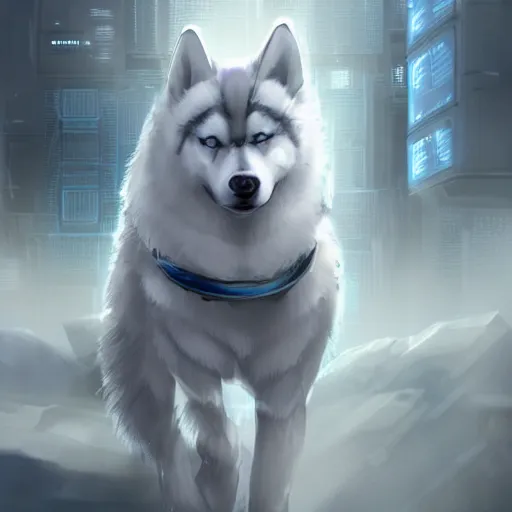 Prompt: /imagine prompt: white building barrack siberian anthro husky warrior with crusade armor and blue torus cyberpunk, cinematic light, cinematic epic ,octane 4k, 8k, detailed, ultra realistic, anime., centered