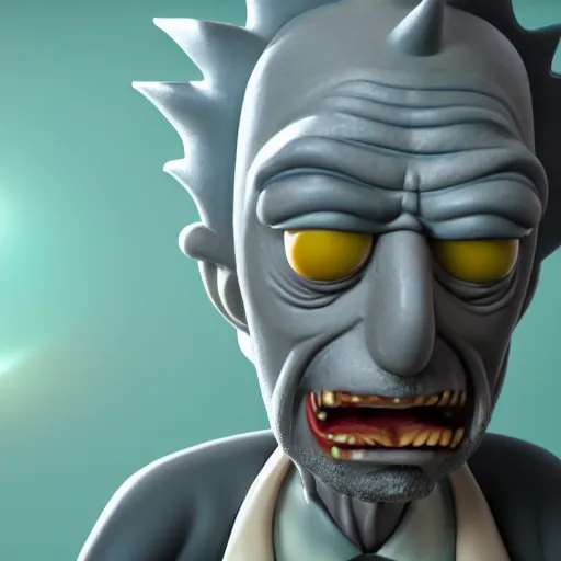 Prompt: rick from rick and morty 3 d render photorealistic unreal engine photorealistic ultra - realistic adultswim by kyle lambert