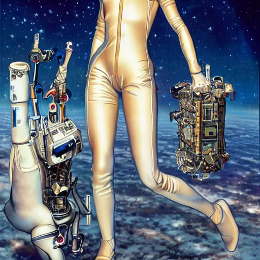 Image similar to Emma Watson in spacesuit, by Hajime Sorayama