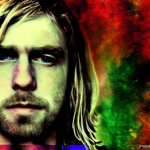 Image similar to colour masterpiece surreal closeup portrait photography of kurt cobain by fandias, deviantart 8 k