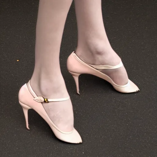 Image similar to louis vuitton prima ballerina, symmetrical face, toe shoes