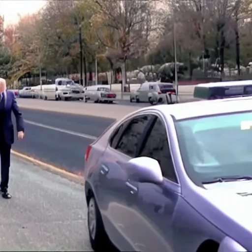 Image similar to dashcam footage of joe biden coming in to my direction to tickle me with a smile in his face