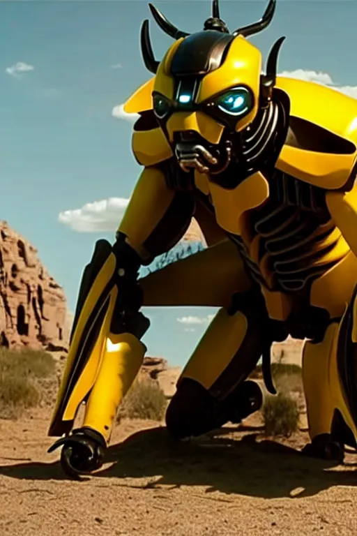 Prompt: movie still from westworld, bumblebee,