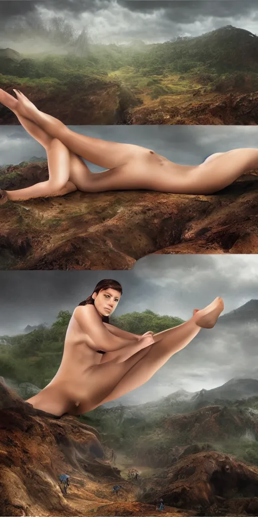 Prompt: a 3 d matte painting of rolling hills of beautiful skin, dripping wet, landscape painting, human bodies, highly detailed, hyperrealistic