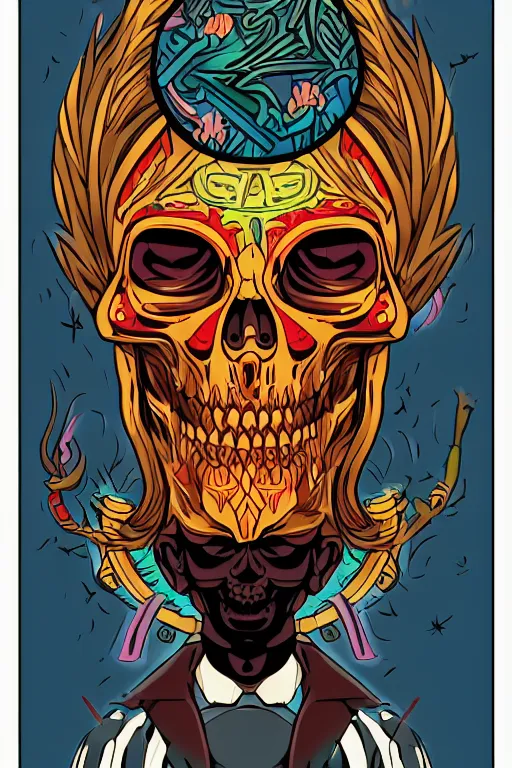 Image similar to A portrait of a god of death that is a thug, sticker, colorful, illustration, highly detailed, smooth and clean vector curves, no jagged lines, vector art, smooth