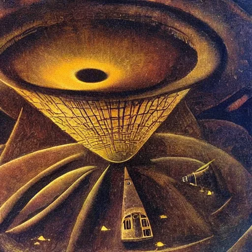 Prompt: a Remedios Varo painting of a spaceship