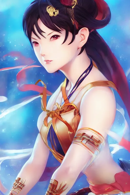 Image similar to A beautiful anime portrait of Chun LI , by Stanley Artgerm Lau, WLOP, Rossdraws, James Jean, Andrei Riabovitchev, Marc Simonetti, and Sakimichan, tranding on artstation