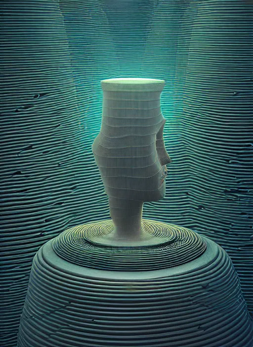 Image similar to a highly detailed landscape of recursive speakers forming a 3 d head. speaker head. polyphonic ecstacy. frequency waves. ornate, hyperrealistic, octane render, chiaroscuro, inspired by greg rutkowski, android jones, beeple, rhads, shaun tan, frostbite 3 rendered