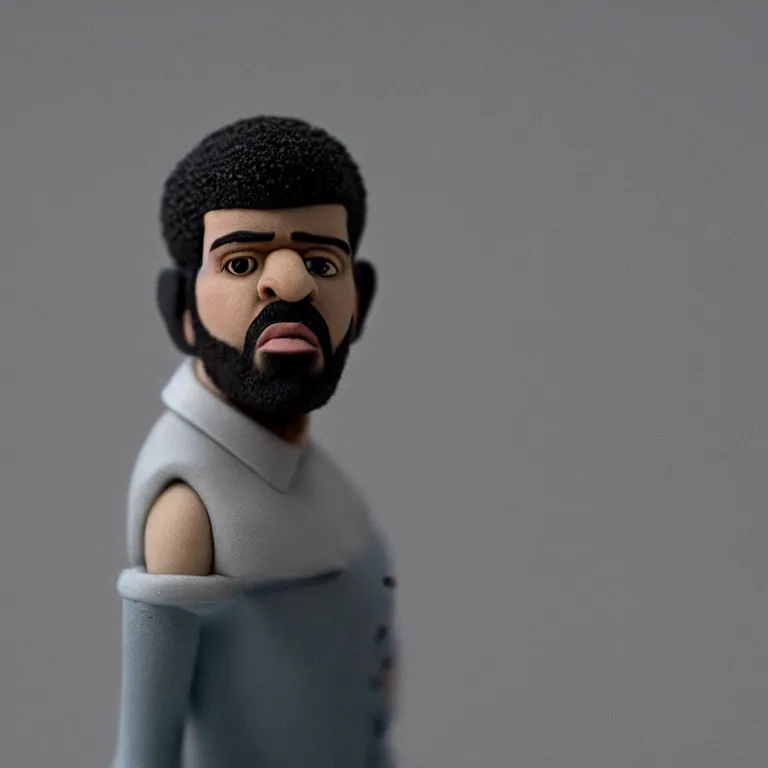 Image similar to a cinematic film still of a claymation stop motion film starring drake, shallow depth of field, 8 0 mm, f 1. 8