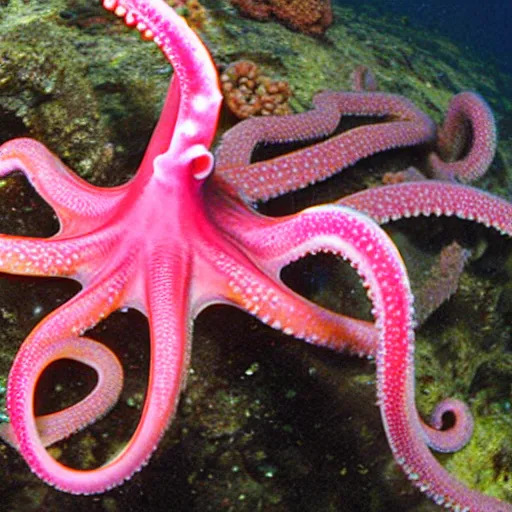 Prompt: underwater rov footage, long tentacle octopus squid tentacles