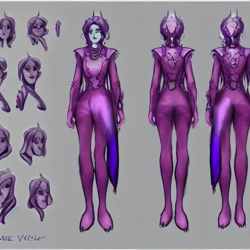 Prompt: Lady Voidstar character reference sheet concept art